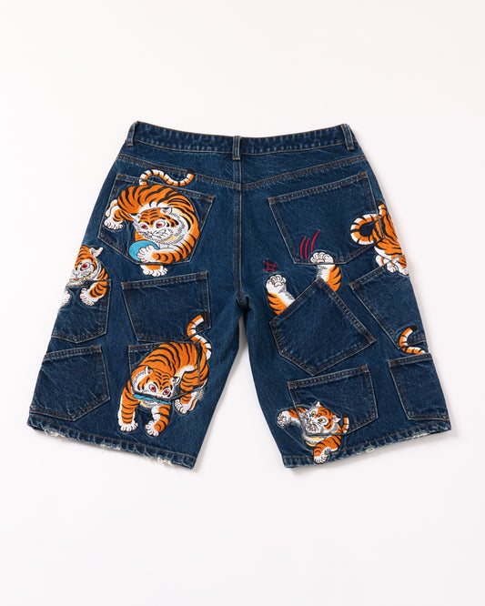 "Tora" blue embroidery jorts PREORDER